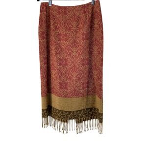 Vintage Parisian Signature Brocade Rust Tapestry Fringe Skirt Sz 8P Cottagecore